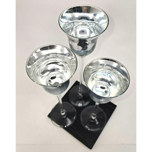 Silver Mercury Glass Candle Holders Stars Motif Varying Heights Set of 3 JJ3805 - Picture 3 of 11